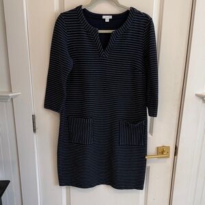 J. Jill Navy and White Striped Midi Knit Dress